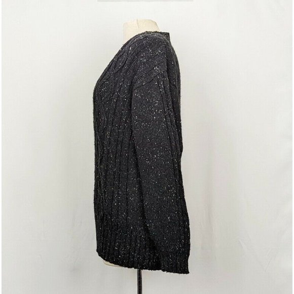 Vintage 90s Sweater Dark Gray Chunky V-Neck Oversize Cable Knit Misses Size M - Picture 5 of 8